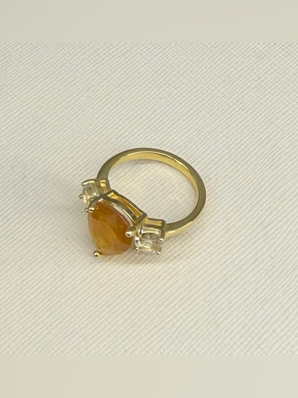 Stunning Natural Yellow Sapphire & Topaz accent Ring 18k Gold over 925 Silver- 6 - Picture 7 of 16